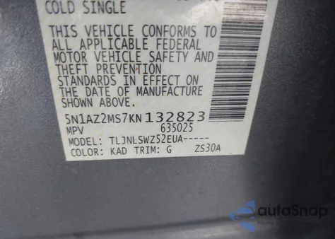 2019 Nissan Murano Platinum from USA, damaged, VIN 5N1AZ2MS7KN132823